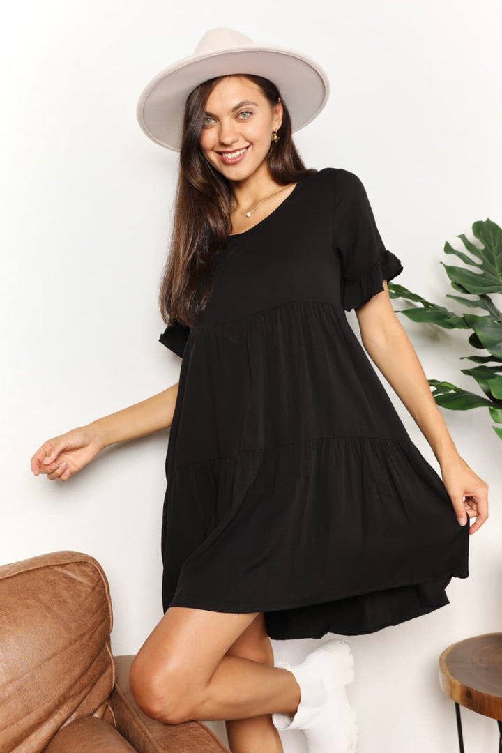 Double Take V-Neck Flounce Sleeve Tiered Dress-Trendsi-Black-S-[option4]-[option5]-[option6]-[option7]-[option8]-Shop-Boutique-Clothing-for-Women-Online
