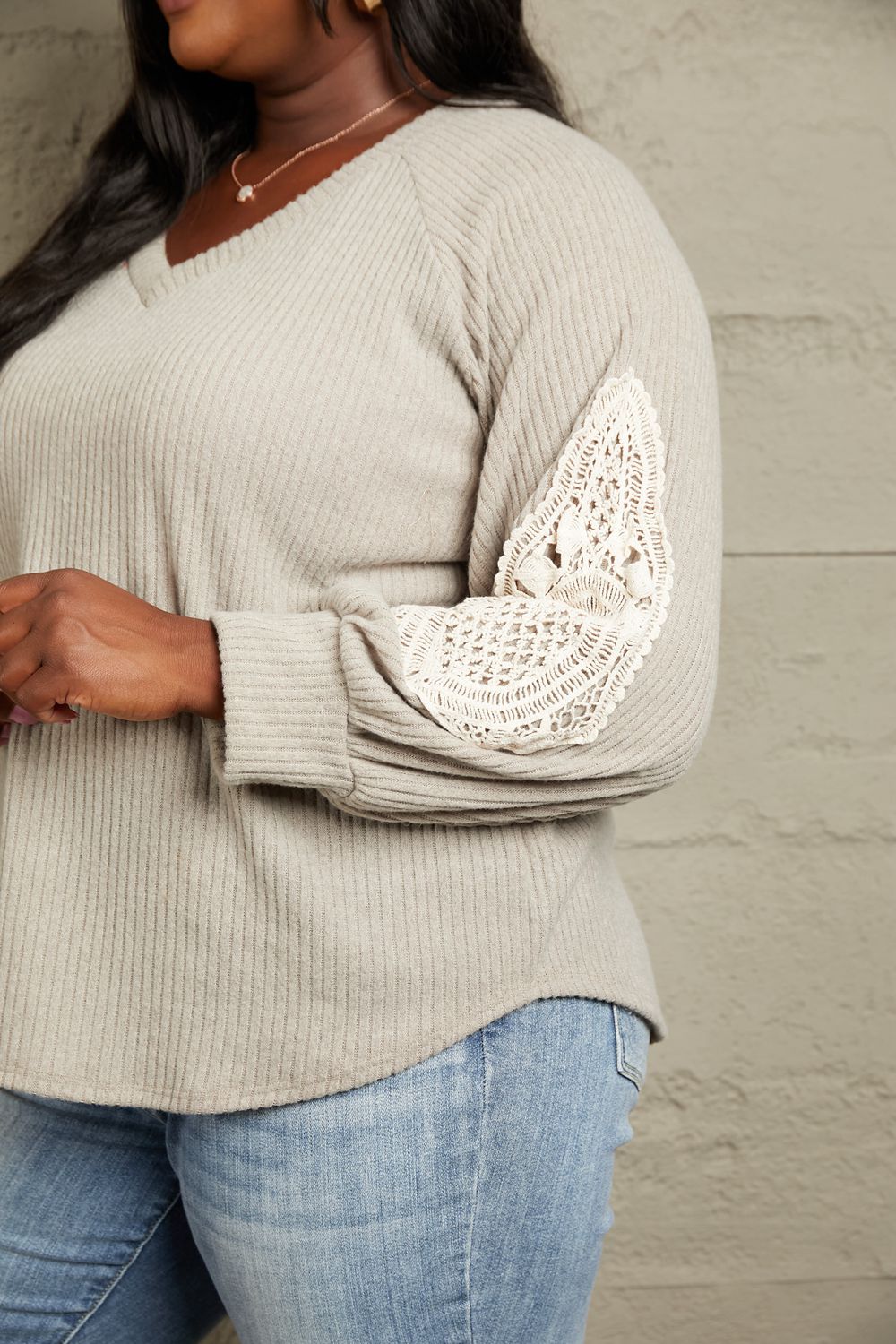 Sew In Love Lace Patch Detail Sweater-Trendsi-[option4]-[option5]-[option6]-[option7]-[option8]-Shop-Boutique-Clothing-for-Women-Online