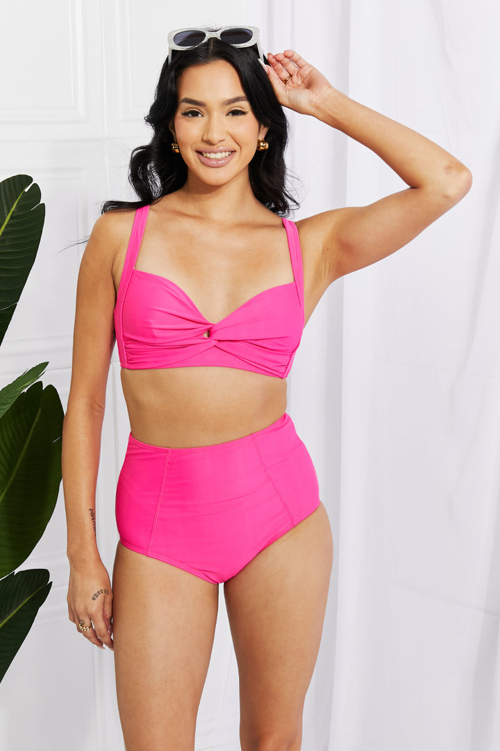 Marina West Swim Take A Dip Twist High-Rise Bikini in Pink-Trendsi-Hot Pink-S-[option4]-[option5]-[option6]-[option7]-[option8]-Shop-Boutique-Clothing-for-Women-Online