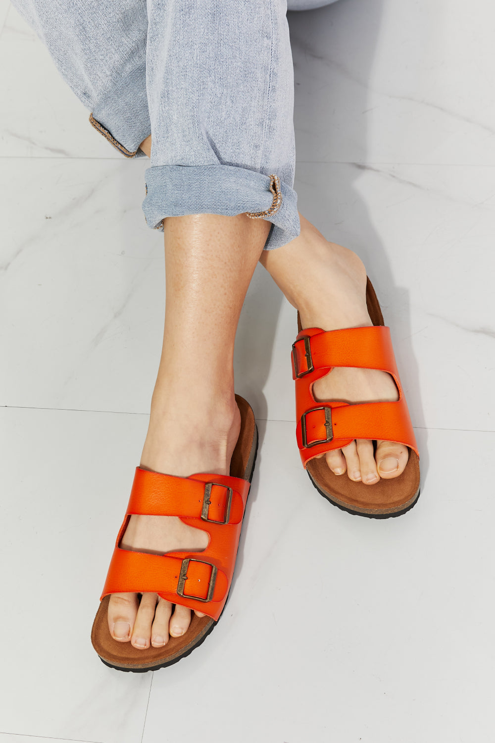 MMShoes Feeling Alive Double Banded Slide Sandals in Orange-Trendsi-[option4]-[option5]-[option6]-[option7]-[option8]-Shop-Boutique-Clothing-for-Women-Online