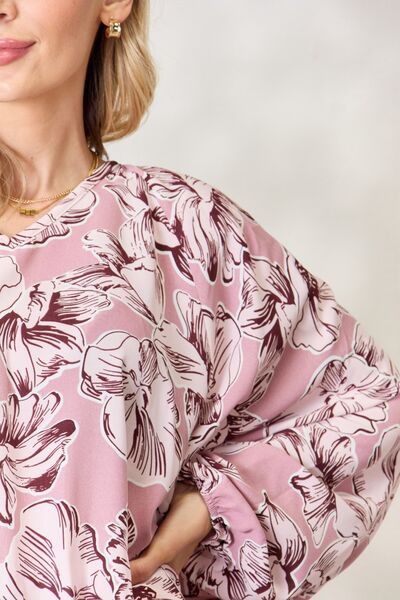 Heimish Floral V-Neck Balloon Sleeve Blouse-Trendsi-[option4]-[option5]-[option6]-[option7]-[option8]-Shop-Boutique-Clothing-for-Women-Online