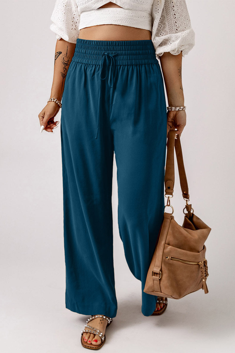 Drawstring Smocked Waist Wide Leg Pants-Trendsi-[option4]-[option5]-[option6]-[option7]-[option8]-Shop-Boutique-Clothing-for-Women-Online