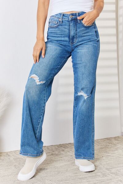 Judy Blue High Waist Distressed Straight-Leg Jeans-Trendsi-Medium-0-[option4]-[option5]-[option6]-[option7]-[option8]-Shop-Boutique-Clothing-for-Women-Online