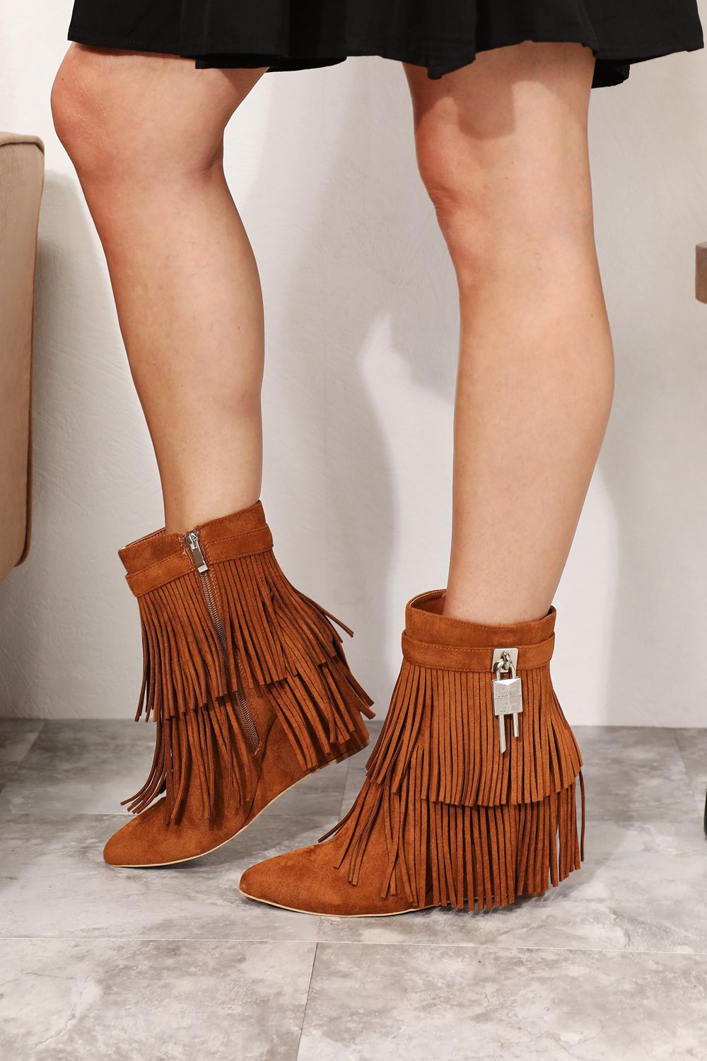 Legend Women's Tassel Wedge Heel Ankle Booties-Trendsi-[option4]-[option5]-[option6]-[option7]-[option8]-Shop-Boutique-Clothing-for-Women-Online