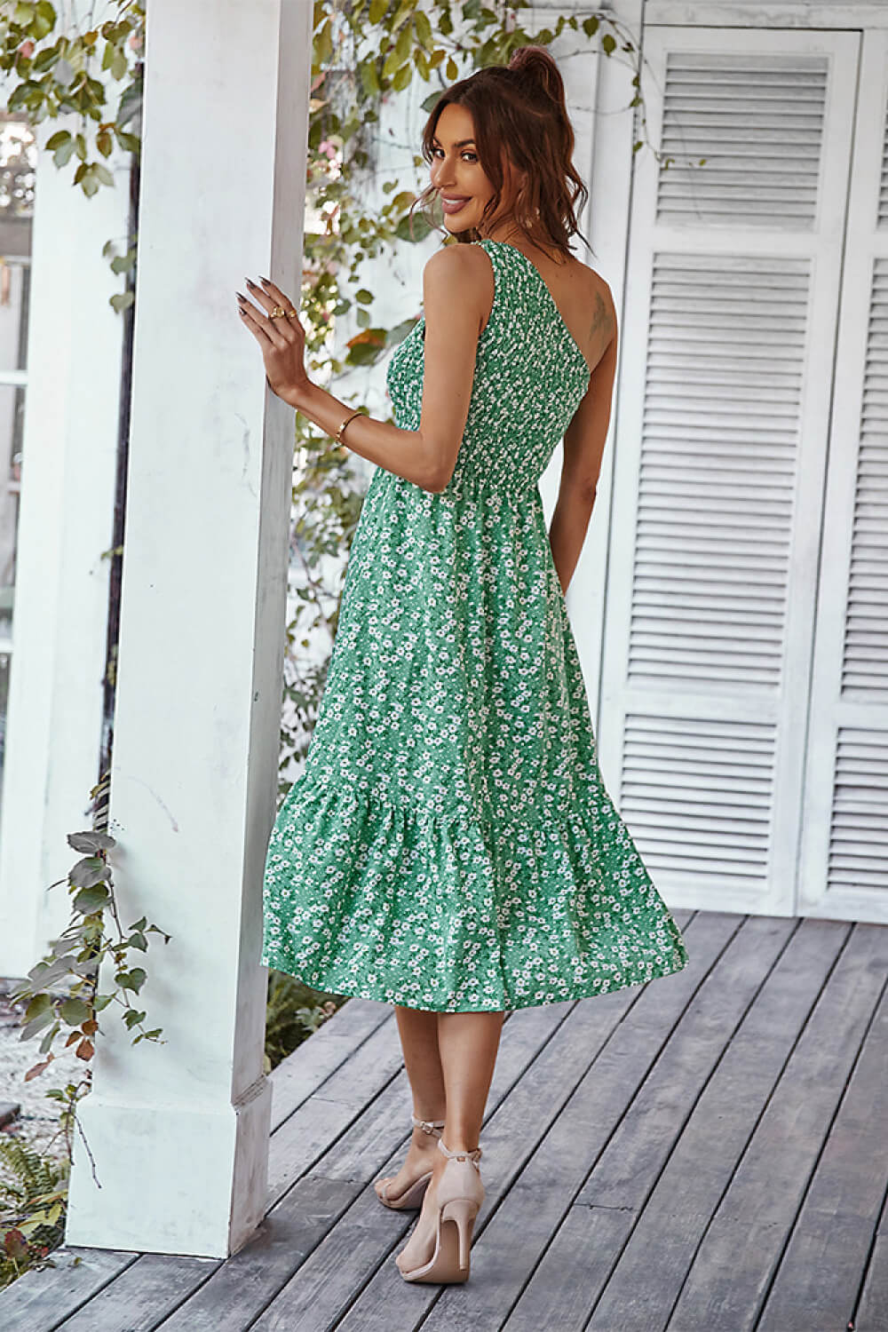 Ditsy Floral Smocked One-Shoulder Dress-Trendsi-[option4]-[option5]-[option6]-[option7]-[option8]-Shop-Boutique-Clothing-for-Women-Online