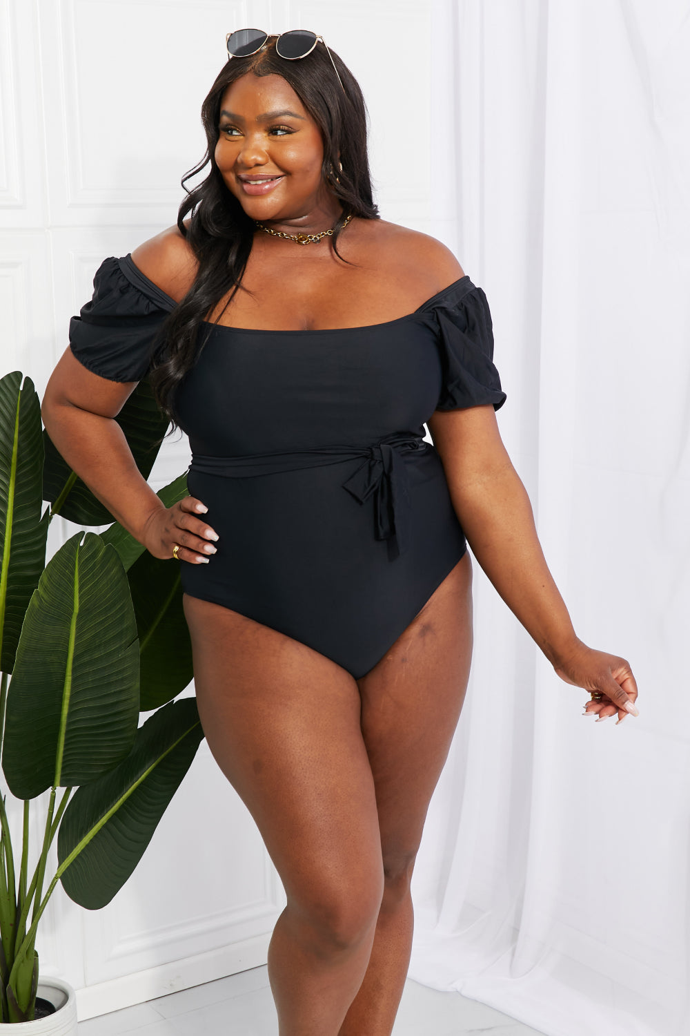 Marina West Swim Salty Air Puff Sleeve One-Piece in Black-Trendsi-[option4]-[option5]-[option6]-[option7]-[option8]-Shop-Boutique-Clothing-for-Women-Online