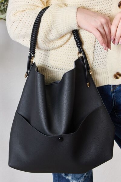 SHOMICO Vegan Leather Handbag with Pouch-Trendsi-BLACK-One Size-[option4]-[option5]-[option6]-[option7]-[option8]-Shop-Boutique-Clothing-for-Women-Online