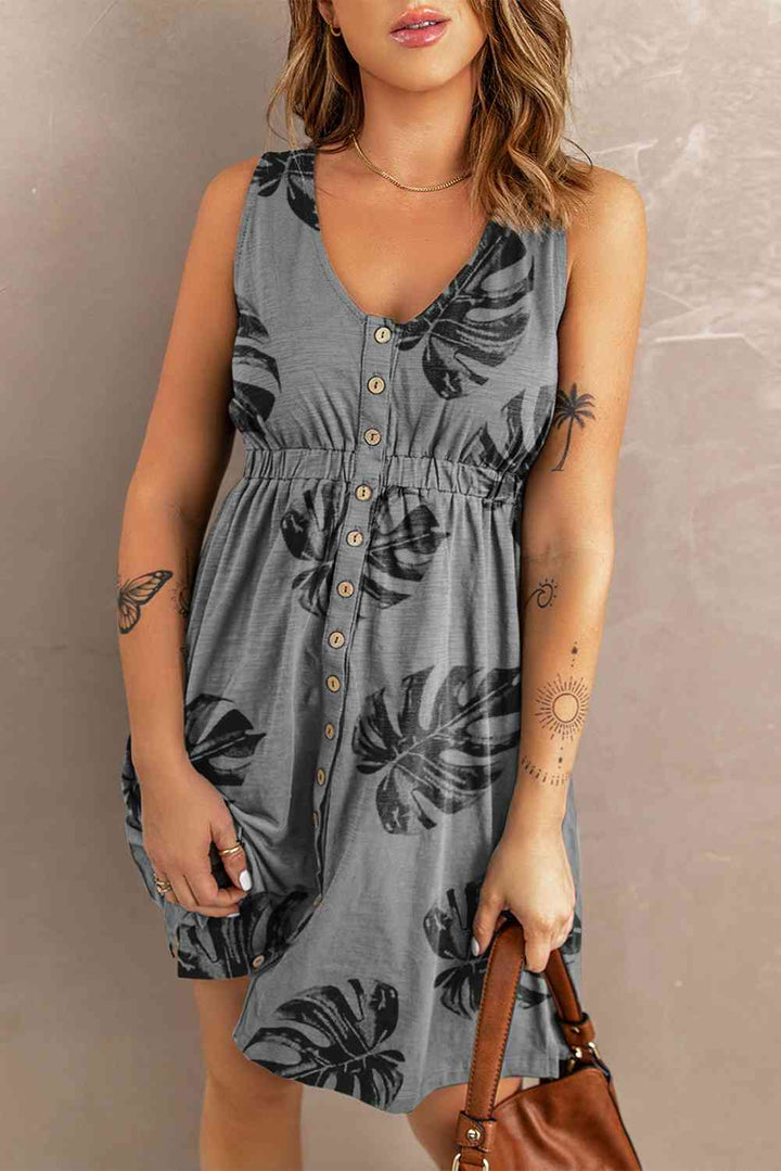 Ella Magic Print Button Down Sleeveless Dress-Trendsi-Charcoal-S-[option4]-[option5]-[option6]-[option7]-[option8]-Shop-Boutique-Clothing-for-Women-Online