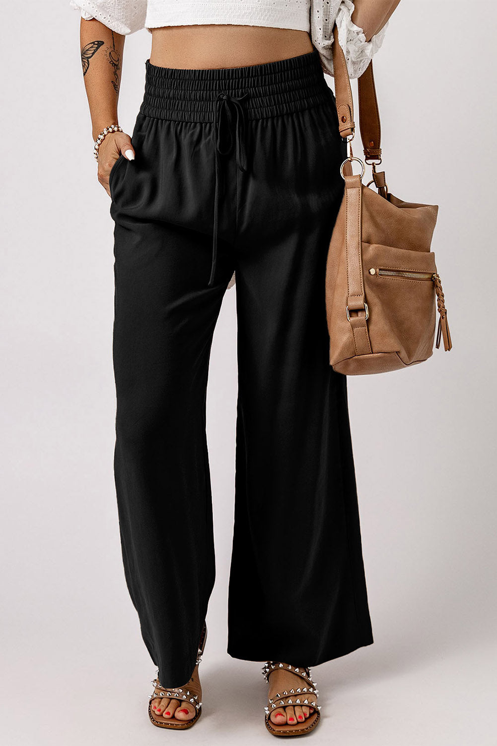 Drawstring Smocked Waist Wide Leg Pants-Trendsi-Black-S-[option4]-[option5]-[option6]-[option7]-[option8]-Shop-Boutique-Clothing-for-Women-Online