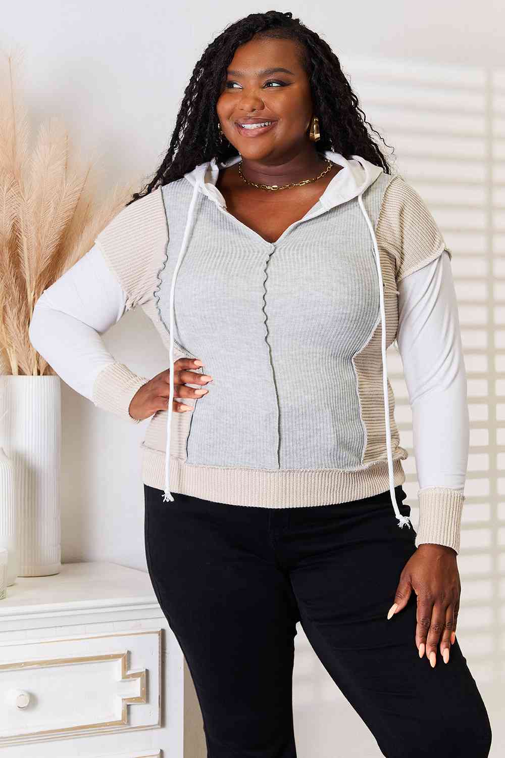 Double Take Color Block Exposed Seam Drawstring Hoodie-Trendsi-[option4]-[option5]-[option6]-[option7]-[option8]-Shop-Boutique-Clothing-for-Women-Online