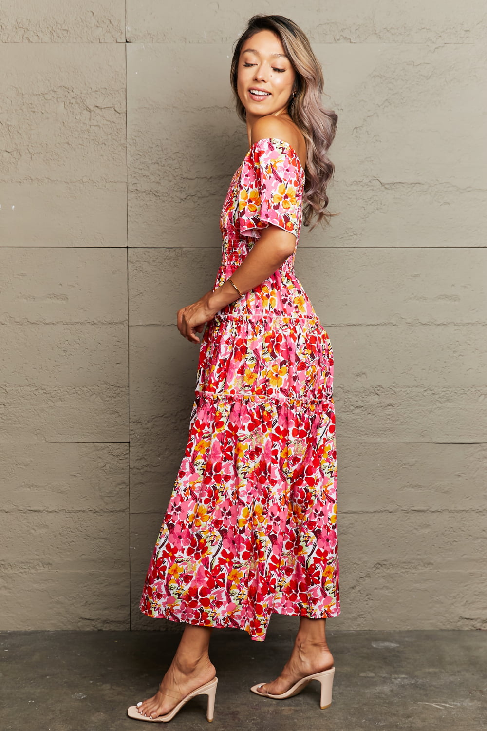 Floral Off-Shoulder Frill Trim Maxi Dress-Trendsi-[option4]-[option5]-[option6]-[option7]-[option8]-Shop-Boutique-Clothing-for-Women-Online