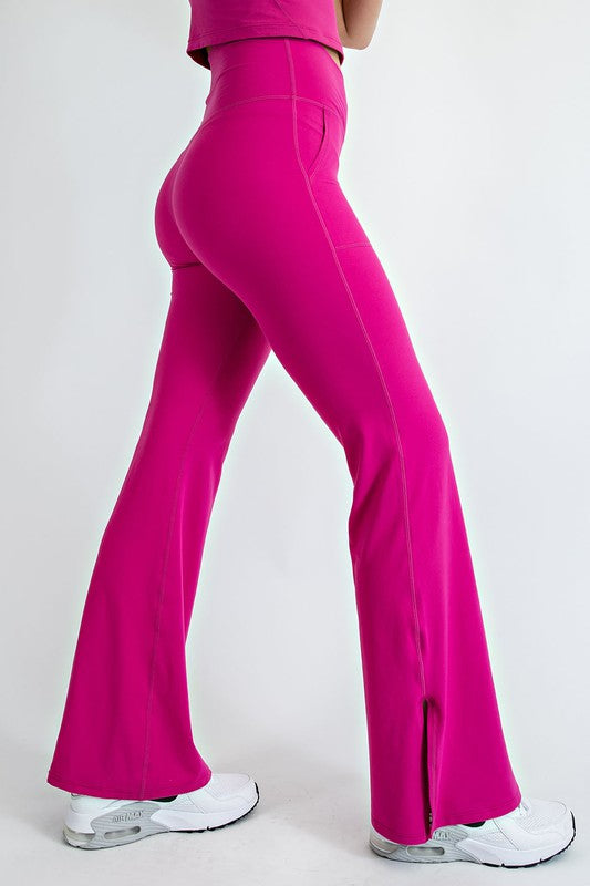 Rae Mode Plus Size V Waist Flared Yoga Pants-Rae Mode-Raspberry-1X-[option4]-[option5]-[option6]-[option7]-[option8]-Shop-Boutique-Clothing-for-Women-Online