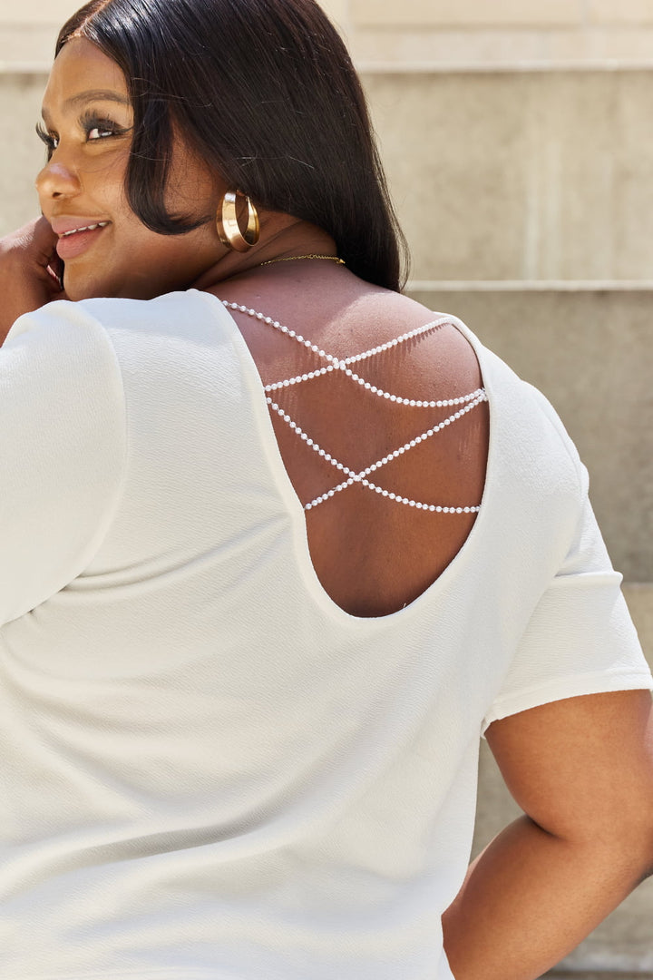And The Why Pearly White Criss Cross Pearl Detail Open Back T-Shirt-Trendsi-[option4]-[option5]-[option6]-[option7]-[option8]-Shop-Boutique-Clothing-for-Women-Online
