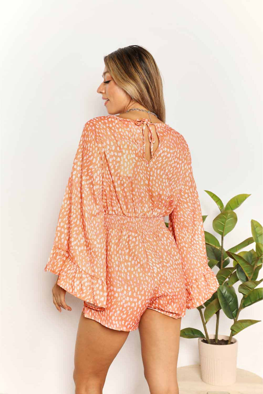 Double Take Printed Flare Sleeve Surplice Romper-Trendsi-[option4]-[option5]-[option6]-[option7]-[option8]-Shop-Boutique-Clothing-for-Women-Online