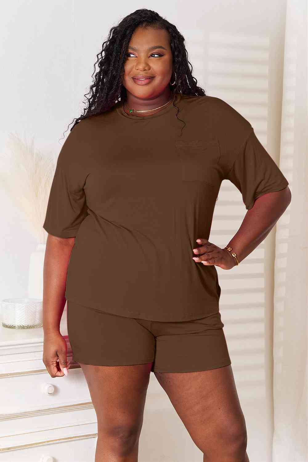 Basic Bae Soft Rayon Half Sleeve Top and Shorts Set-Trendsi-Chocolate-S-[option4]-[option5]-[option6]-[option7]-[option8]-Shop-Boutique-Clothing-for-Women-Online