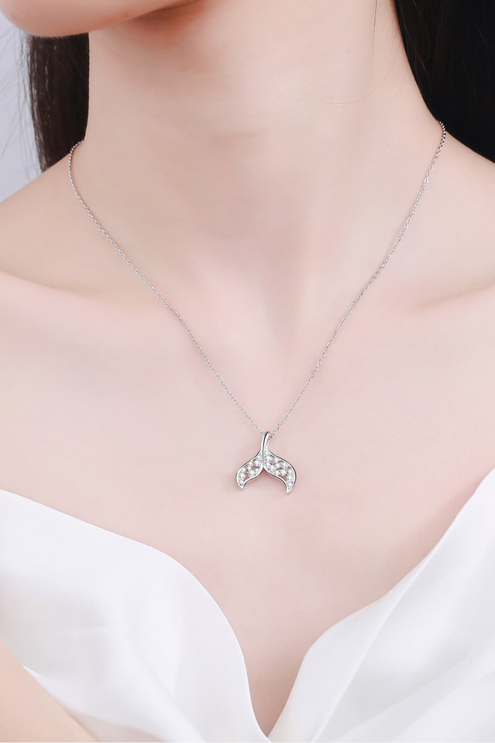 Moissanite Fishtail Pendant 925 Sterling Silver Necklace-Trendsi-Silver-One Size-[option4]-[option5]-[option6]-[option7]-[option8]-Shop-Boutique-Clothing-for-Women-Online