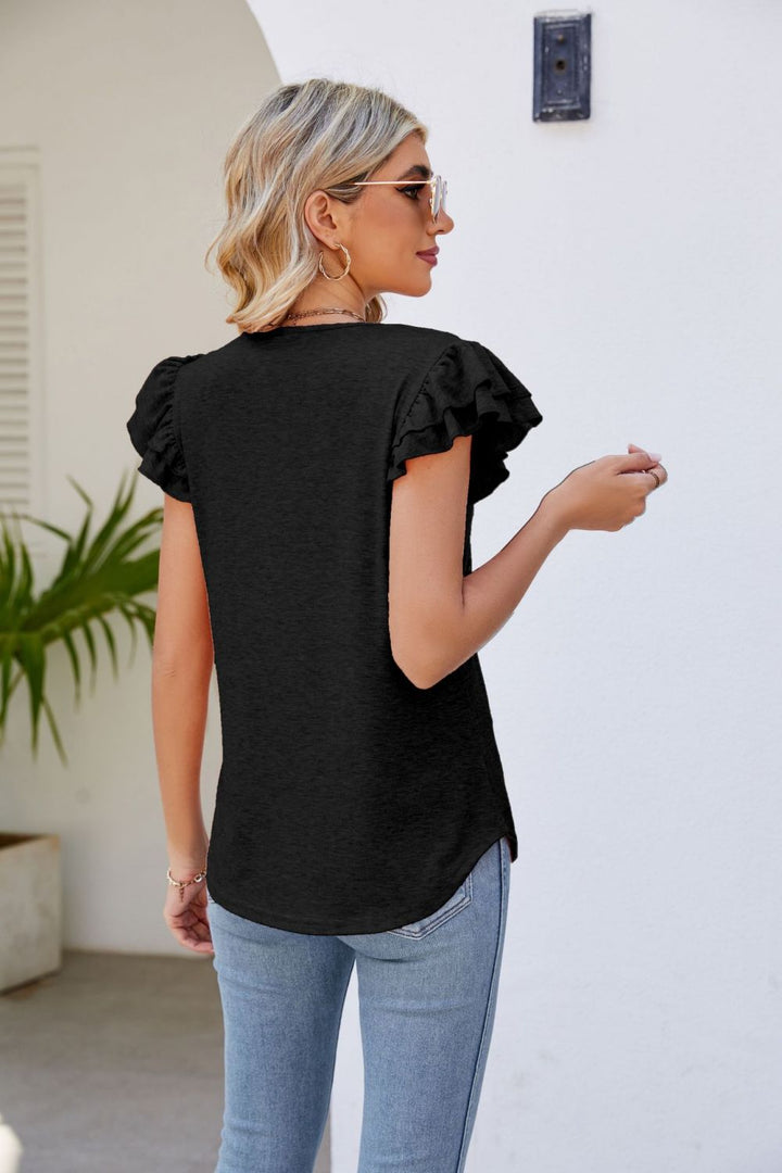 Smocked Flutter Sleeve V-Neck Top-Trendsi-[option4]-[option5]-[option6]-[option7]-[option8]-Shop-Boutique-Clothing-for-Women-Online