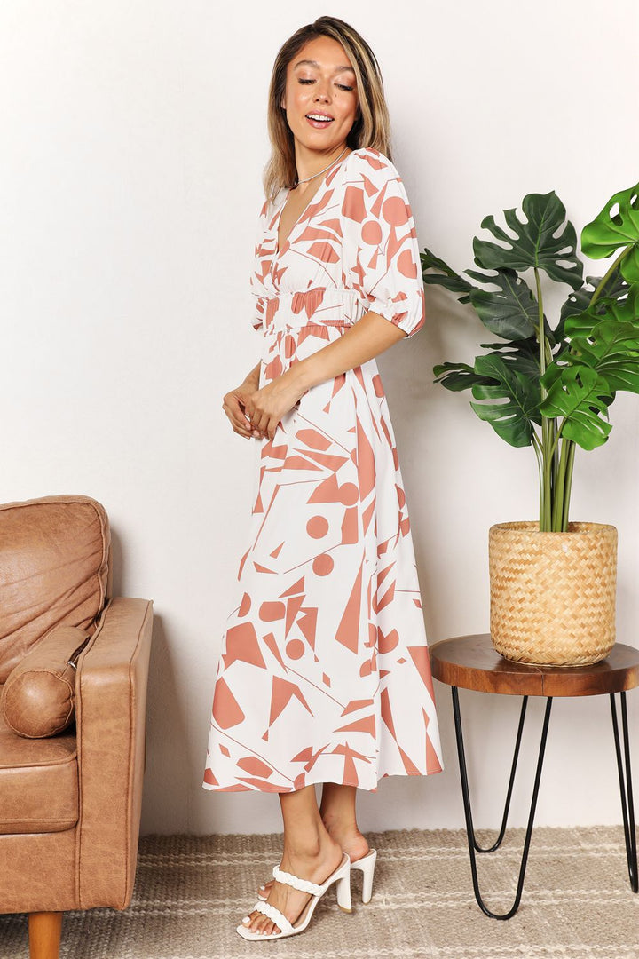 Double Take Printed Surplice Balloon Sleeve Dress-Trendsi-[option4]-[option5]-[option6]-[option7]-[option8]-Shop-Boutique-Clothing-for-Women-Online