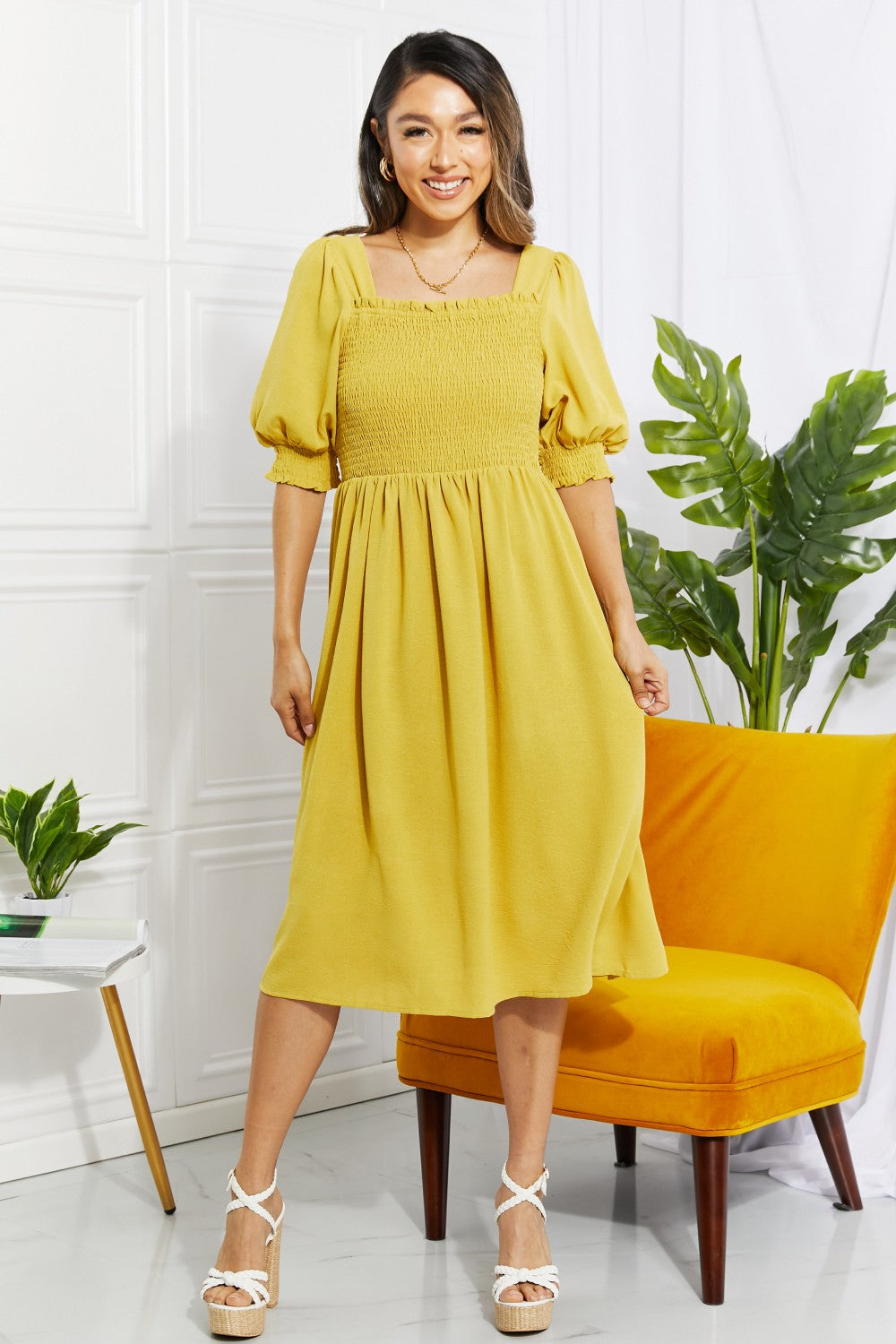 ODDI Love You Forever Square Neck Midi Dress-Trendsi-Mustard-S-[option4]-[option5]-[option6]-[option7]-[option8]-Shop-Boutique-Clothing-for-Women-Online