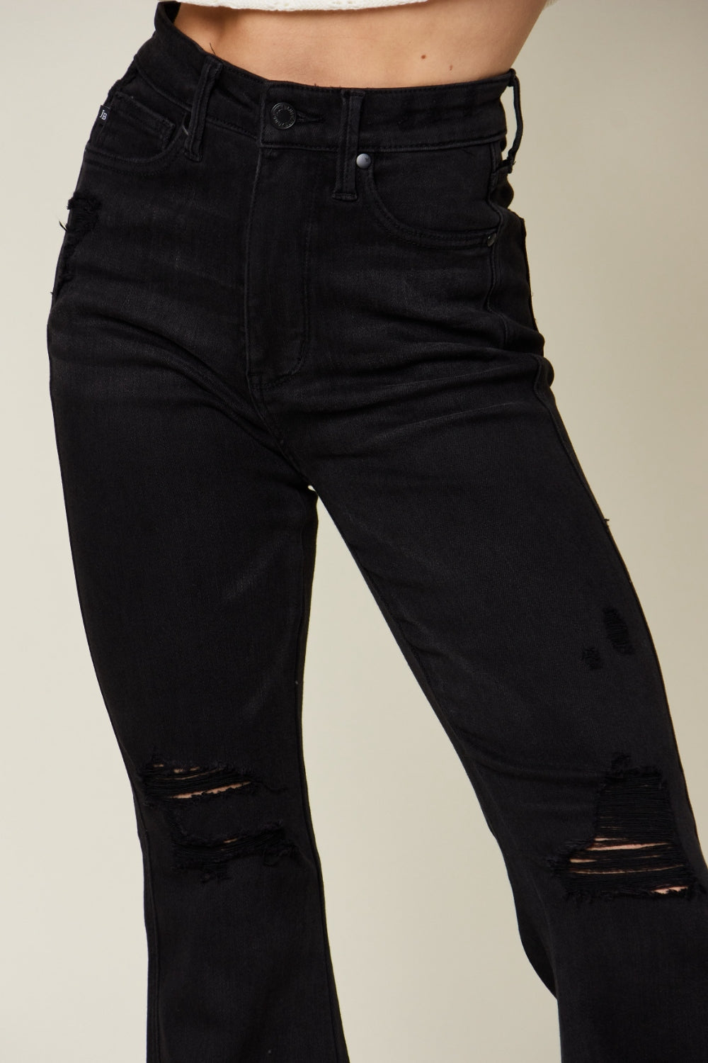 Judy Blue Black High Waist Distressed Flare Jeans-Trendsi-[option4]-[option5]-[option6]-[option7]-[option8]-Shop-Boutique-Clothing-for-Women-Online