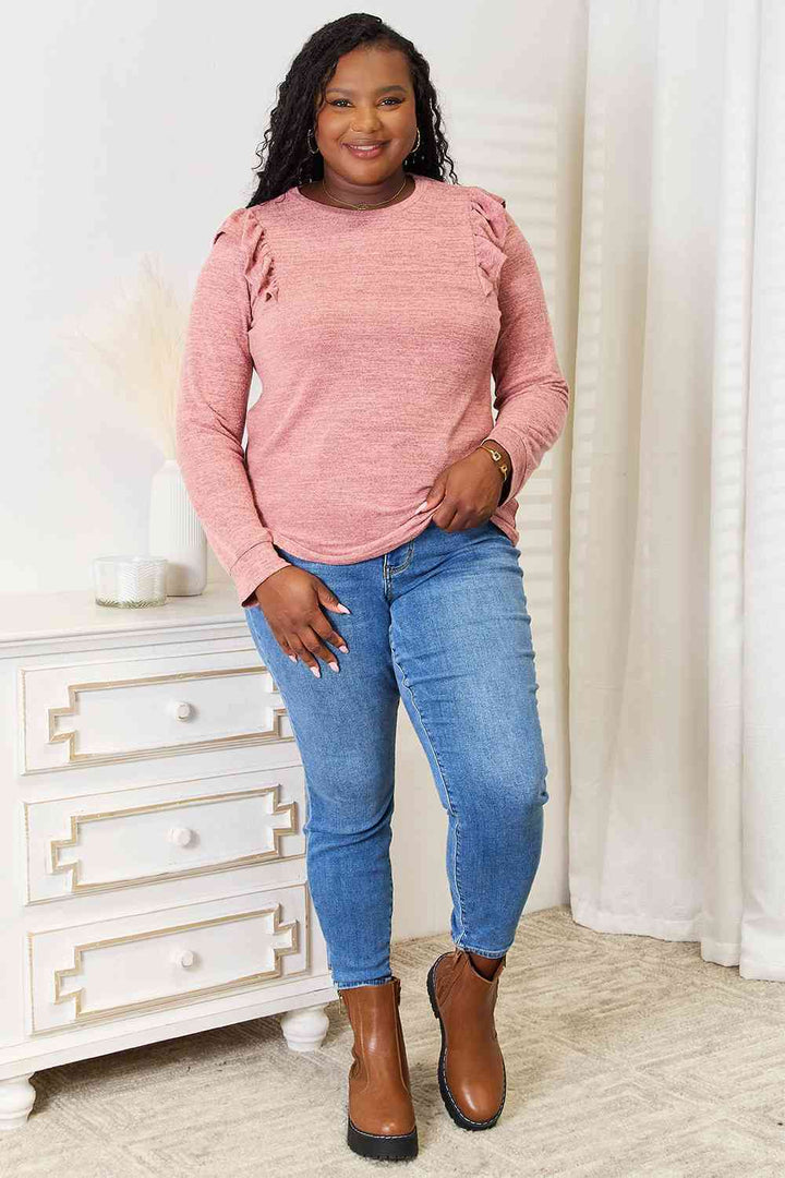 Double Take Ruffle Shoulder Long Sleeve T-Shirt-Trendsi-[option4]-[option5]-[option6]-[option7]-[option8]-Shop-Boutique-Clothing-for-Women-Online