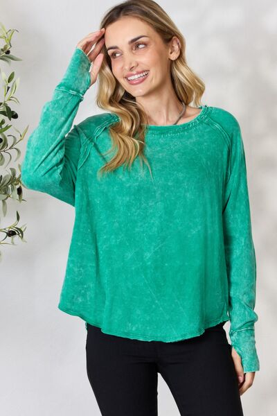 Zenana Round Neck Long Sleeve Top-Trendsi-Kelly Green-S-[option4]-[option5]-[option6]-[option7]-[option8]-Shop-Boutique-Clothing-for-Women-Online