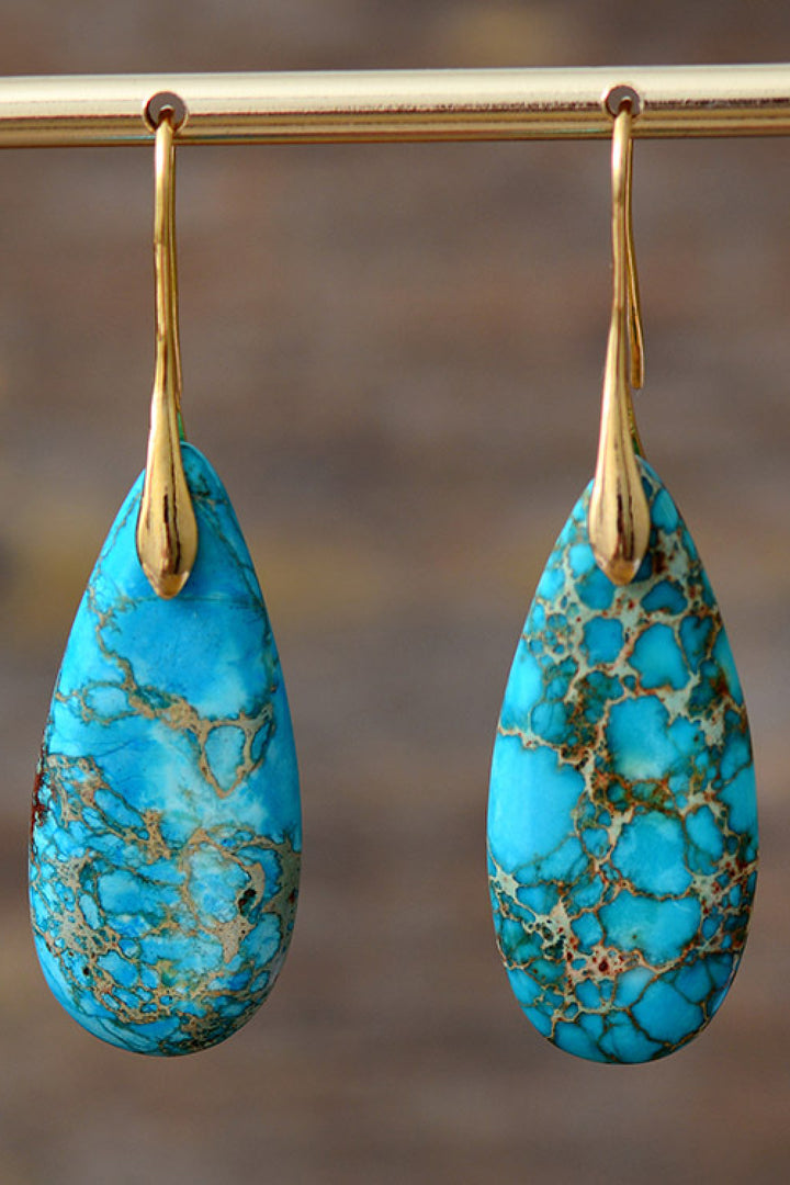 Handmade Teardrop Shape Natural Stone Dangle Earrings-Trendsi-Gold/Blue-One Size-[option4]-[option5]-[option6]-[option7]-[option8]-Shop-Boutique-Clothing-for-Women-Online