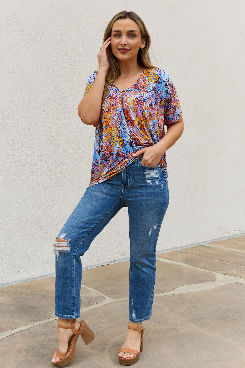 Be Stage Printed Dolman Flowy Top-Trendsi-[option4]-[option5]-[option6]-[option7]-[option8]-Shop-Boutique-Clothing-for-Women-Online
