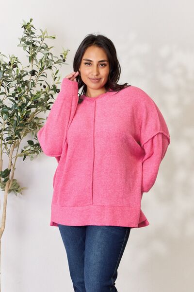 Zenana Center Seam Long Sleeve Sweatshirt-Trendsi-Fuchsia-S-[option4]-[option5]-[option6]-[option7]-[option8]-Shop-Boutique-Clothing-for-Women-Online
