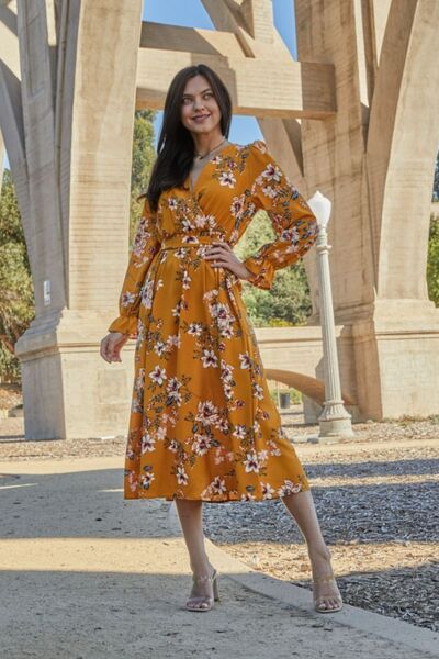 Double Take Floral Tie Back Flounce Sleeve Dress-Trendsi-[option4]-[option5]-[option6]-[option7]-[option8]-Shop-Boutique-Clothing-for-Women-Online
