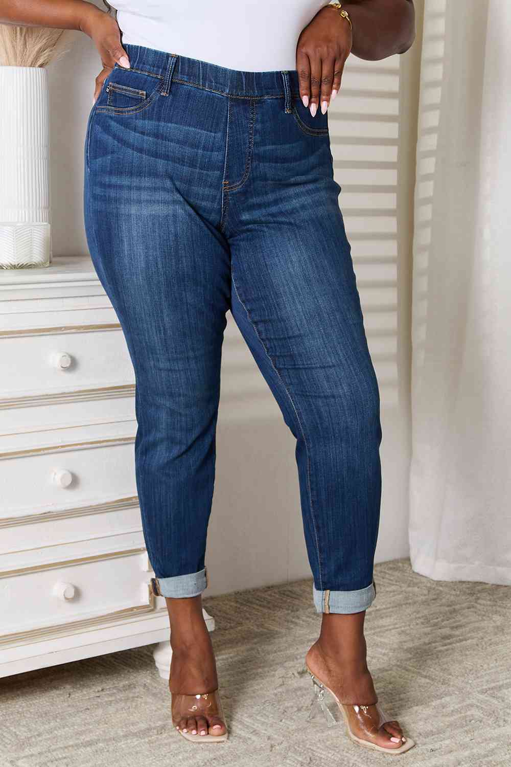 Judy Blue Pull On Skinny Jeans-Trendsi-Dark-0(24)-[option4]-[option5]-[option6]-[option7]-[option8]-Shop-Boutique-Clothing-for-Women-Online