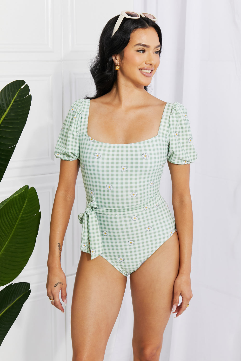 Marina West Swim Salty Air Puff Sleeve One-Piece in Sage-Trendsi-Gum Leaf-S-[option4]-[option5]-[option6]-[option7]-[option8]-Shop-Boutique-Clothing-for-Women-Online