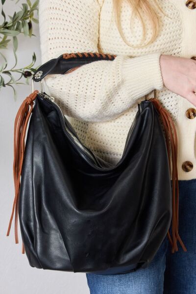 SHOMICO Fringe Detail Contrast Handbag-Trendsi-BLACK-One Size-[option4]-[option5]-[option6]-[option7]-[option8]-Shop-Boutique-Clothing-for-Women-Online