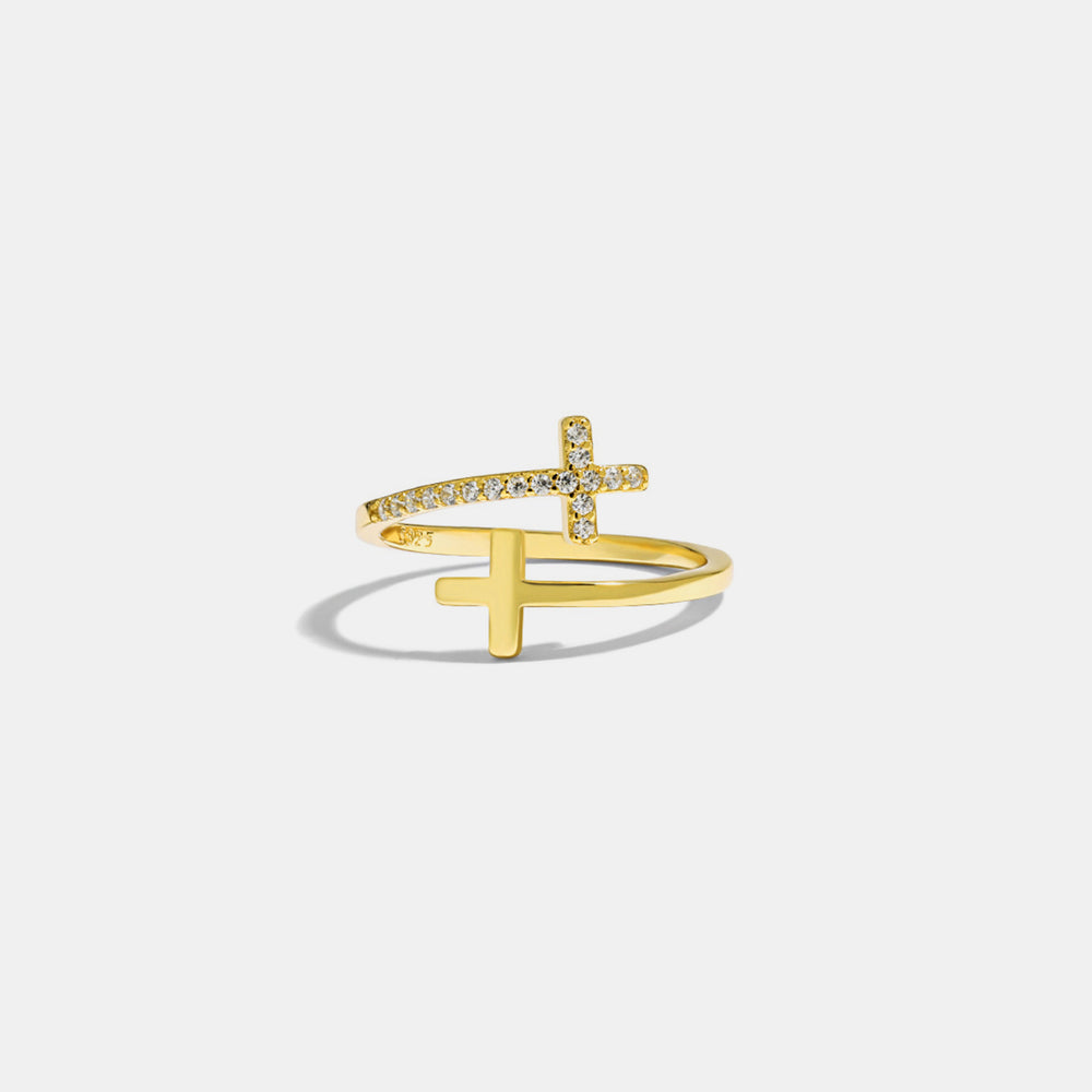 Zircon 925 Sterling Silver Double Cross Bypass Ring-Trendsi-Gold-7-[option4]-[option5]-[option6]-[option7]-[option8]-Shop-Boutique-Clothing-for-Women-Online