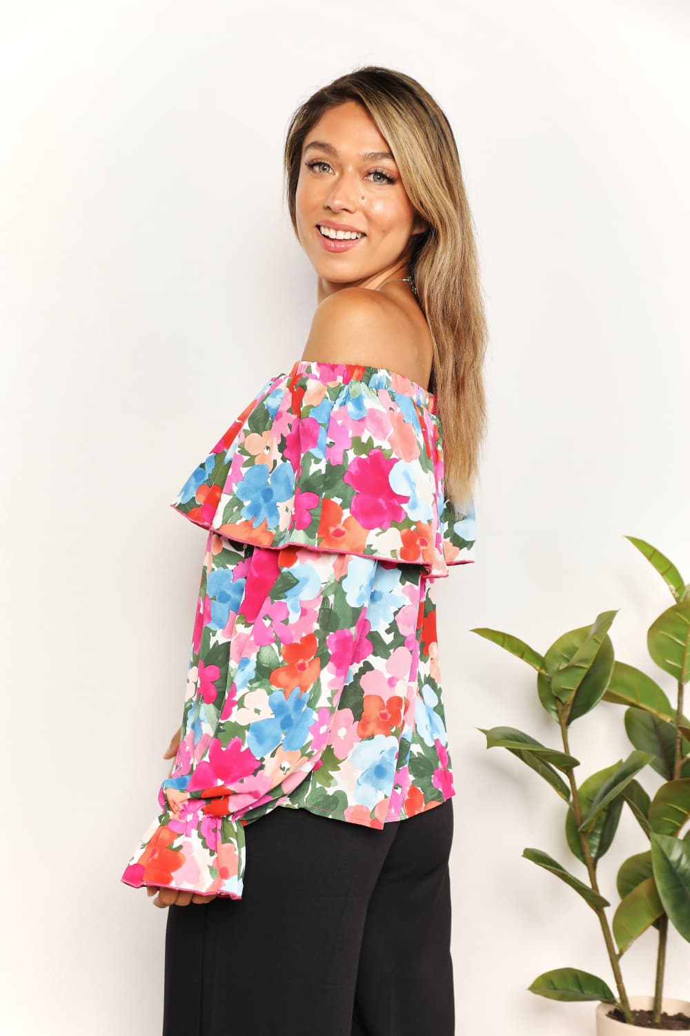 Double Take Floral Off-Shoulder Flounce Sleeve Layered Blouse-Trendsi-[option4]-[option5]-[option6]-[option7]-[option8]-Shop-Boutique-Clothing-for-Women-Online