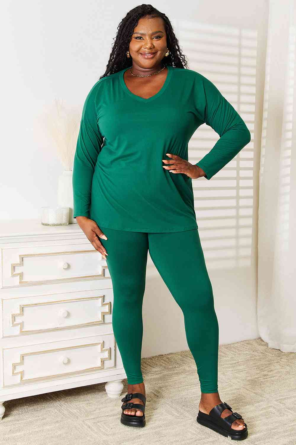 Zenana Lazy Days Long Sleeve Top and Leggings Set-Trendsi-Dark Green-S-[option4]-[option5]-[option6]-[option7]-[option8]-Shop-Boutique-Clothing-for-Women-Online