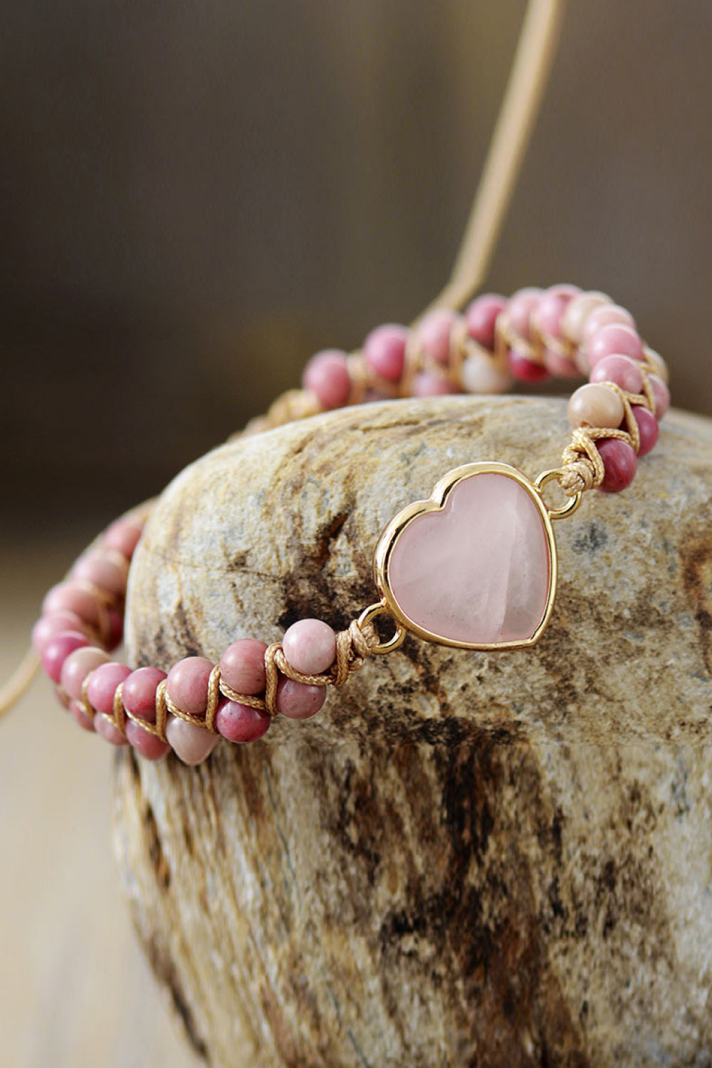 Rose Quartz Heart Beaded Bracelet-Trendsi-Dusty Pink-One Size-[option4]-[option5]-[option6]-[option7]-[option8]-Shop-Boutique-Clothing-for-Women-Online