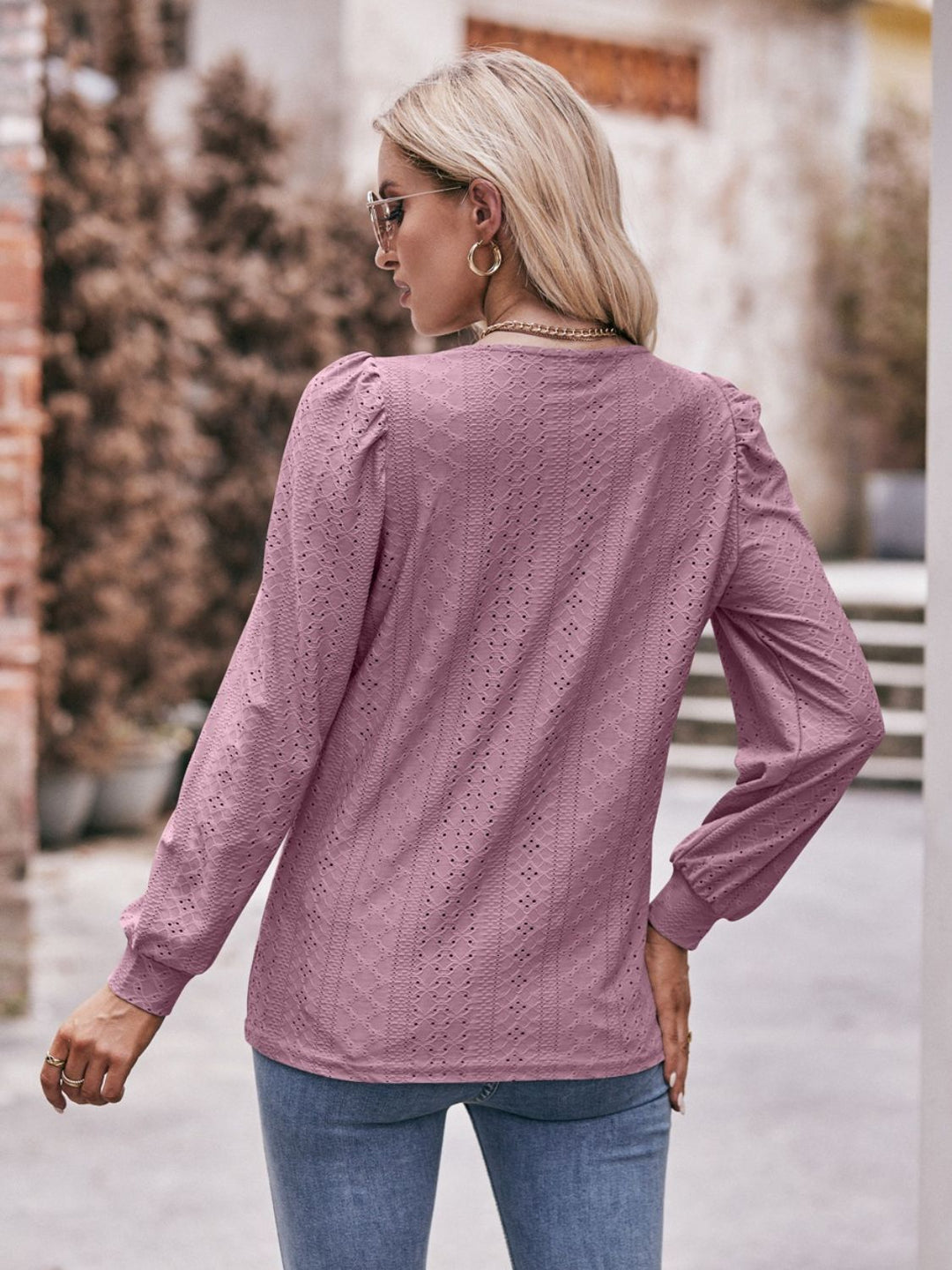 Double Take Eyelet Square Neck Puff Sleeve Blouse-Trendsi-[option4]-[option5]-[option6]-[option7]-[option8]-Shop-Boutique-Clothing-for-Women-Online