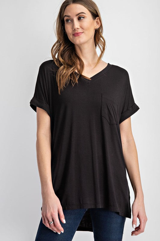 Rae Mode Modal V Neck High Low Tee-Rae Mode-Black-S-[option4]-[option5]-[option6]-[option7]-[option8]-Shop-Boutique-Clothing-for-Women-Online