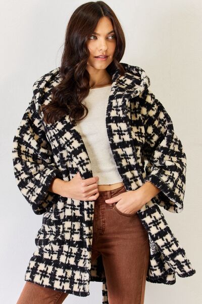 J.NNA Fuzzy Plaid Waist Tie Hooded Cardigan-Trendsi-Black-S-[option4]-[option5]-[option6]-[option7]-[option8]-Shop-Boutique-Clothing-for-Women-Online