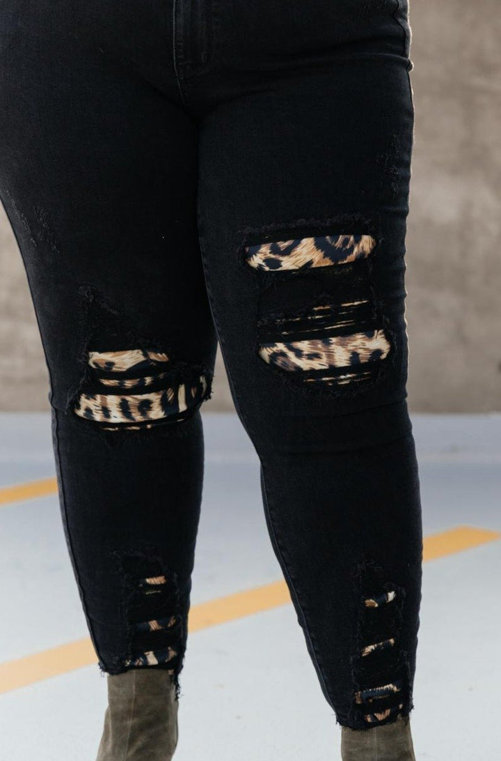 Judy Blue Into The Wild Distressed Leopard Patch Skinny Jeans-Womens-The Bee Chic Boutique-[option4]-[option5]-[option6]-[option7]-[option8]-Shop-Boutique-Clothing-for-Women-Online