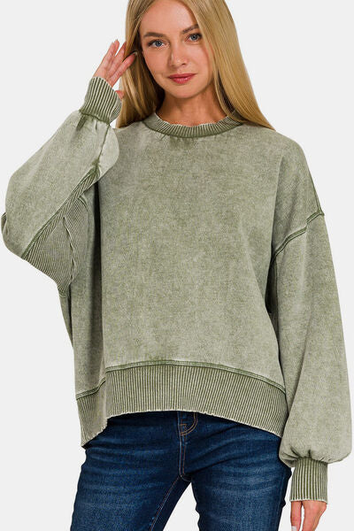 Zenana Round Neck Dropped Shoulder Lantern Sleeve Sweatshirt-Trendsi-LTOLIVE-S-[option4]-[option5]-[option6]-[option7]-[option8]-Shop-Boutique-Clothing-for-Women-Online
