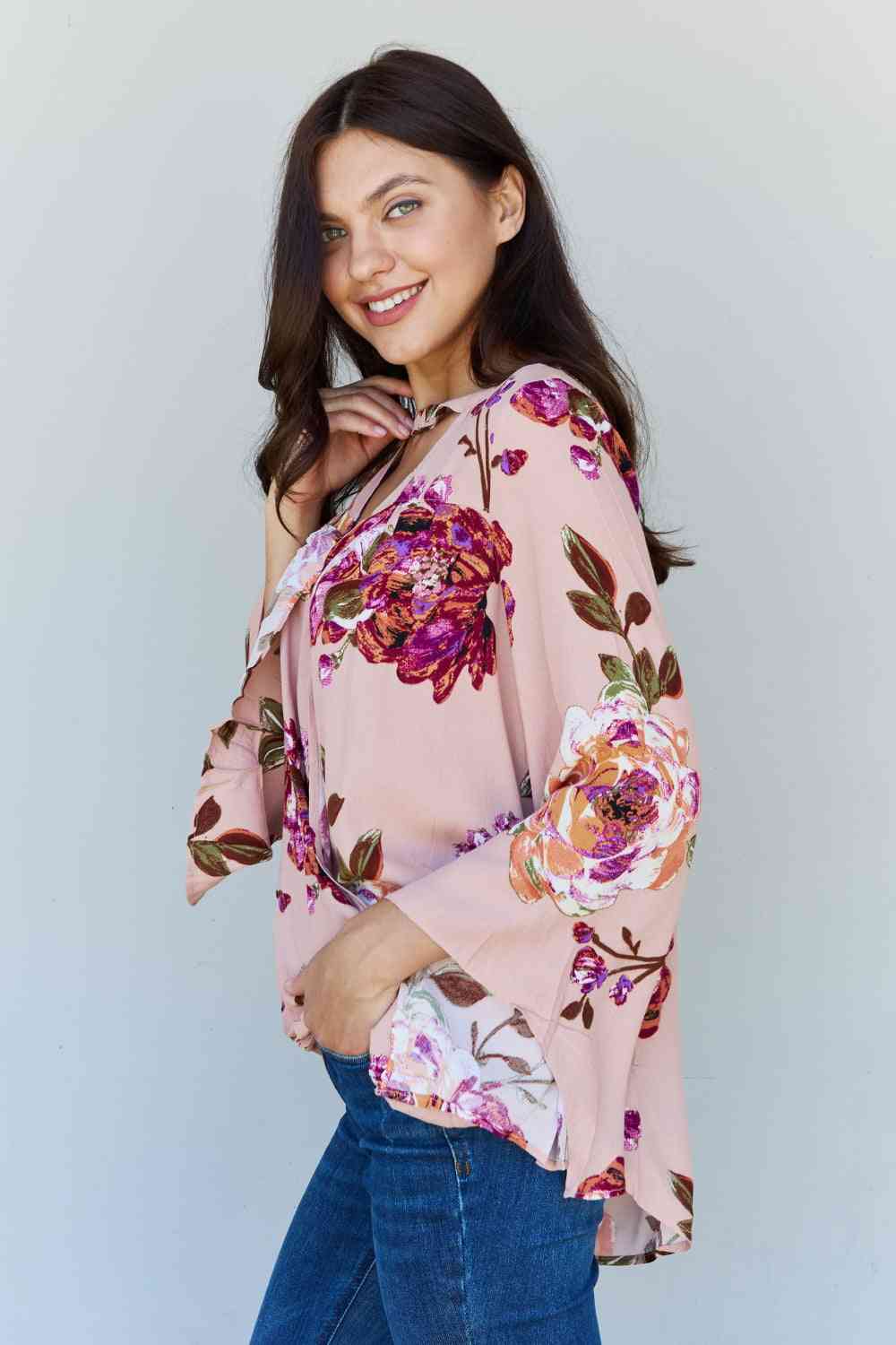 ODDI Full Size Floral Bell Sleeve Crepe Top-Trendsi-[option4]-[option5]-[option6]-[option7]-[option8]-Shop-Boutique-Clothing-for-Women-Online