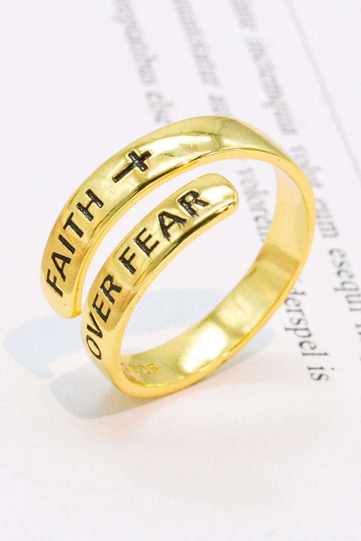 925 Sterling Silver FAITH OVER FEAR Bypass Ring-Trendsi-Gold-One Size-[option4]-[option5]-[option6]-[option7]-[option8]-Shop-Boutique-Clothing-for-Women-Online