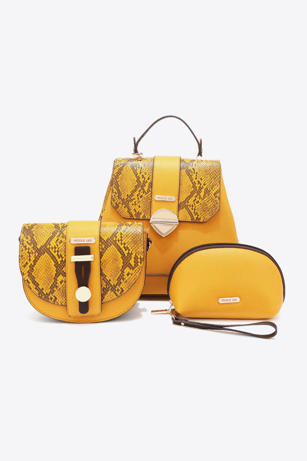 Nicole Lee USA Python 3-Piece Bag Set-Trendsi-Mustard-One Size-[option4]-[option5]-[option6]-[option7]-[option8]-Shop-Boutique-Clothing-for-Women-Online