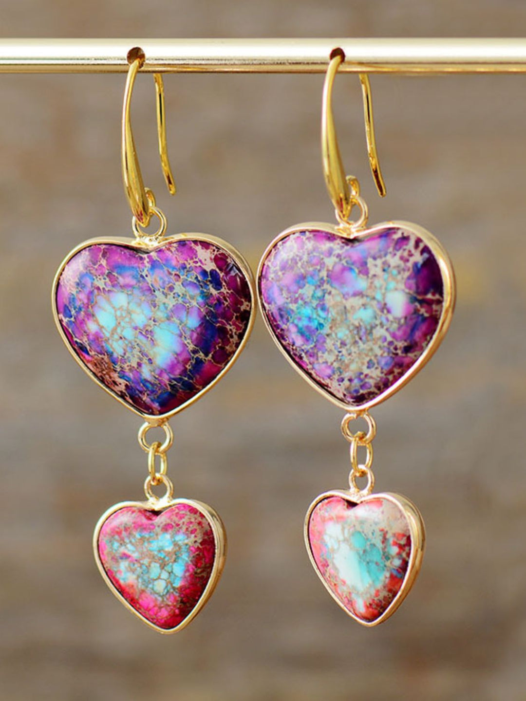 Heart Shape Imperial Jasper Dangle Earrings-Trendsi-Electric Purple-One Size-[option4]-[option5]-[option6]-[option7]-[option8]-Shop-Boutique-Clothing-for-Women-Online