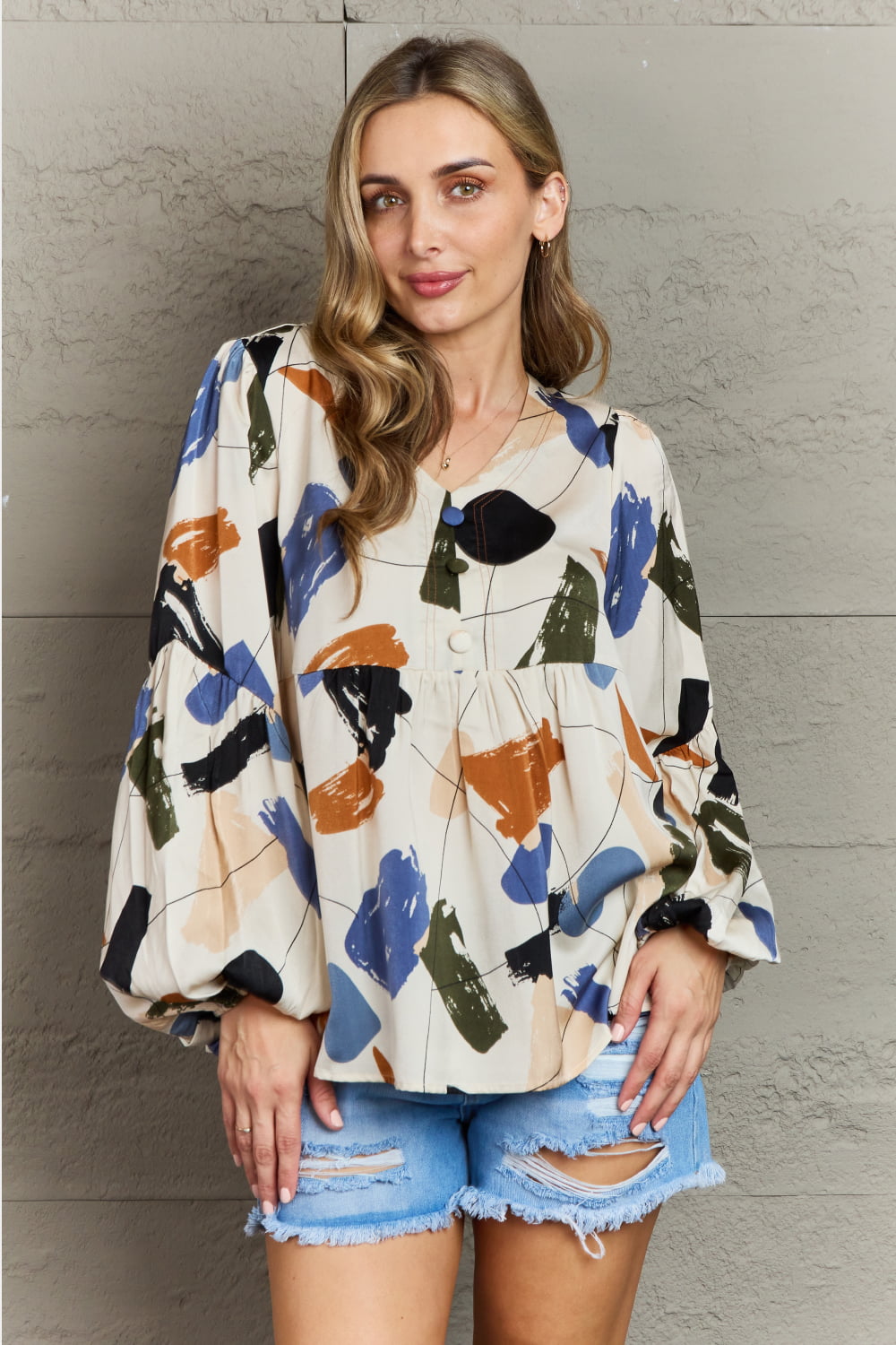 Hailey & Co Wishful Thinking Multi Colored Printed Blouse-Trendsi-Beige-S-[option4]-[option5]-[option6]-[option7]-[option8]-Shop-Boutique-Clothing-for-Women-Online