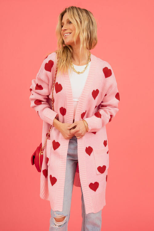 Lovestruck Heart Open Front Cardigan with Pockets-Trendsi-[option4]-[option5]-[option6]-[option7]-[option8]-Shop-Boutique-Clothing-for-Women-Online