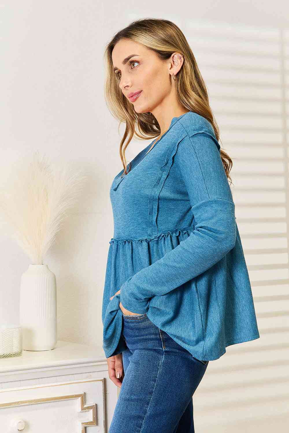 Jade By Jane Frill Trim Babydoll Blouse-Trendsi-[option4]-[option5]-[option6]-[option7]-[option8]-Shop-Boutique-Clothing-for-Women-Online