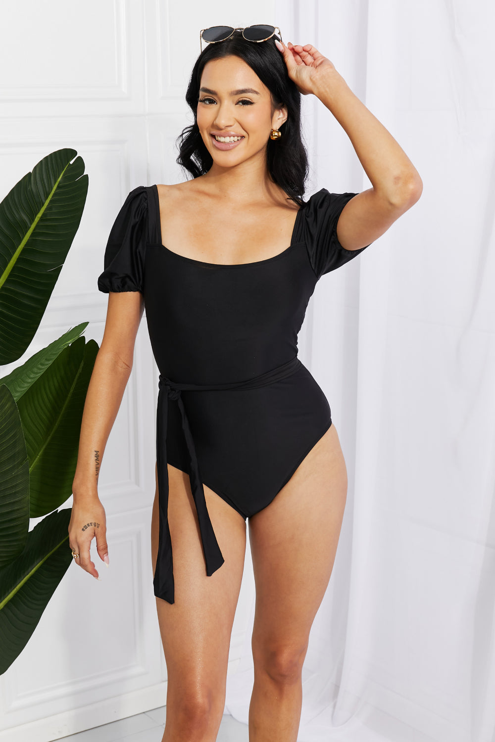 Marina West Swim Salty Air Puff Sleeve One-Piece in Black-Trendsi-Black-S-[option4]-[option5]-[option6]-[option7]-[option8]-Shop-Boutique-Clothing-for-Women-Online
